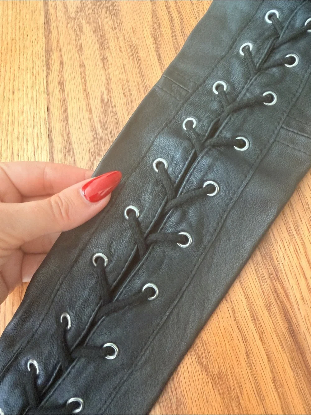 Black Lace-Up Thigh-High Stockings faux Leather